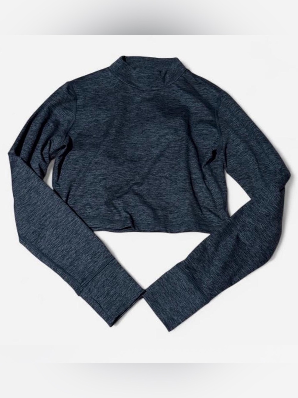 aerie Cropped Mock Neck Long-Sleeve Top in Dark Heather Gray